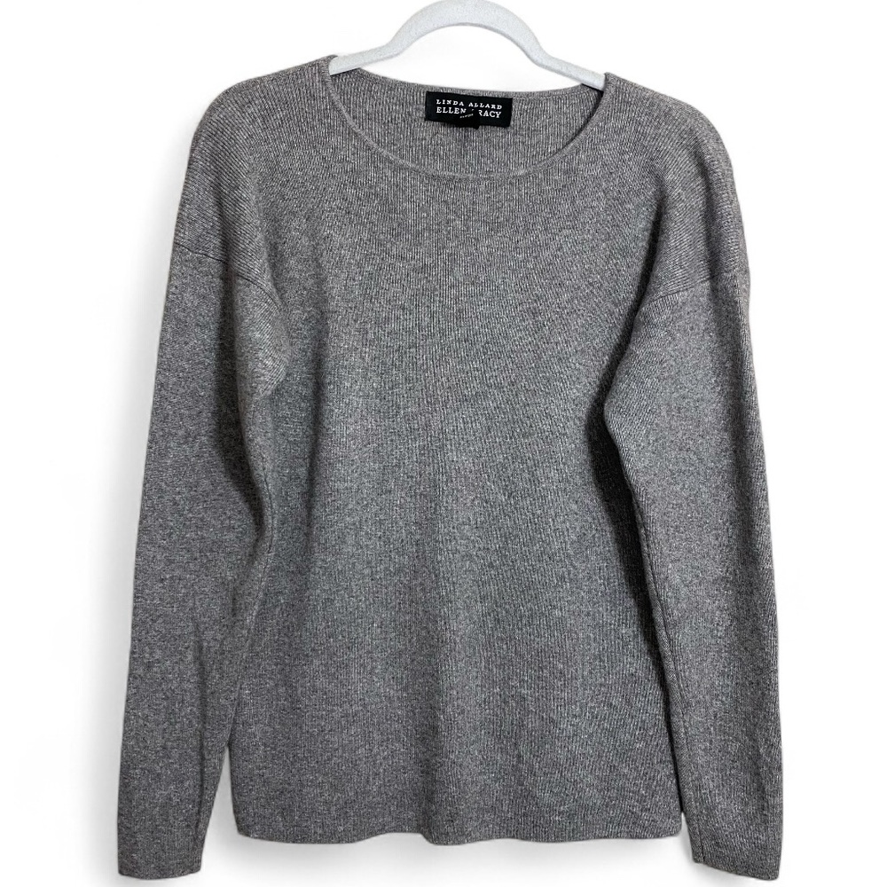 Linda Allard Ellen Tracy Cashmere Blend Classic Gray Crew Neck Sweater Sz Medium